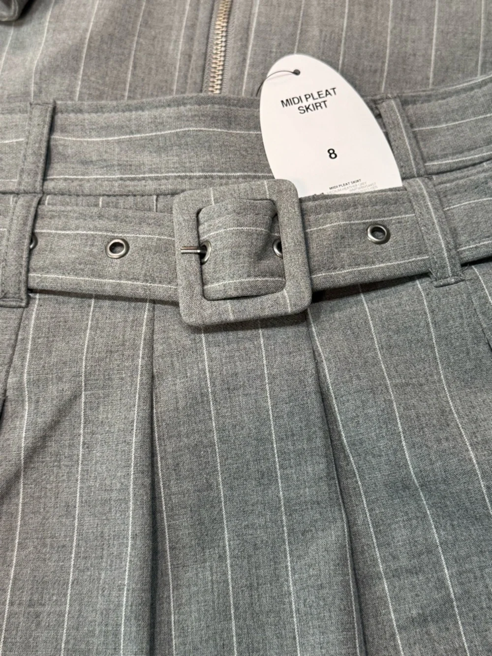 Scoop New with Tags Gray Pinstripe Pleated Skirt Size 8 & Jacket Size 12 Set - Picture 2 of 12